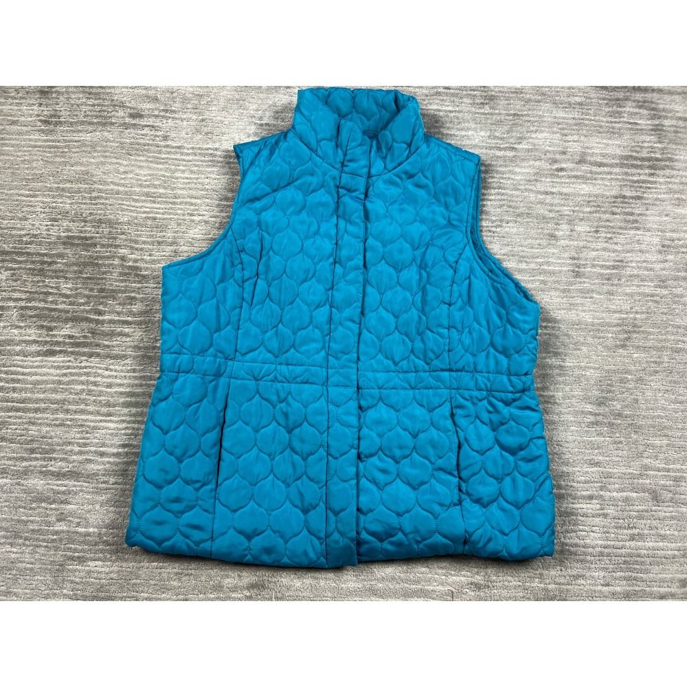 IZOD Vest Women XL Teal Quilted Heart Mock Neck Snap Front Puffer Sleeveless